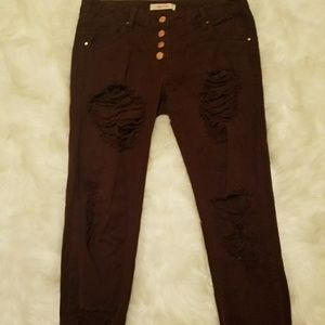 Maroon Boyfriend Distressed Jeans